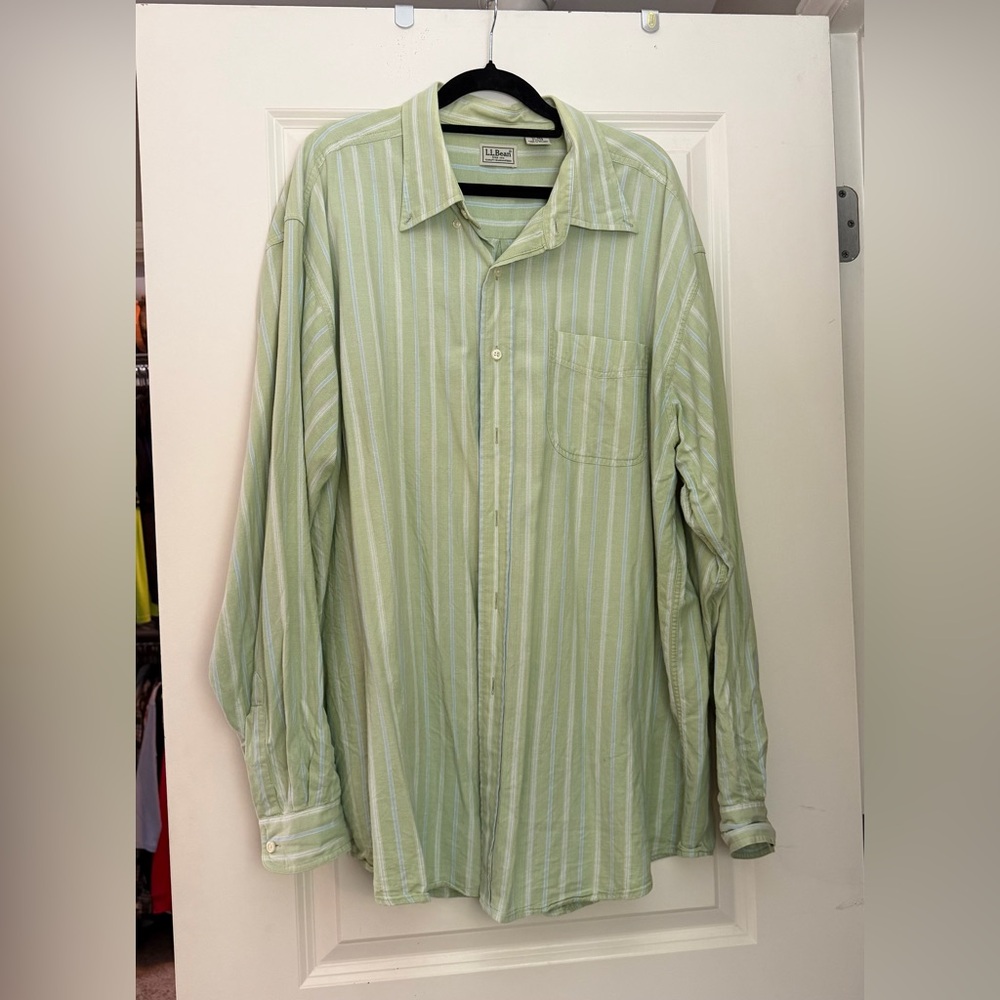 L.L. Bean Men's Pale Green Striped Button-Down Shirt